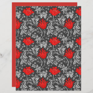 William Morris Anemone, Grey / Grey and Red 