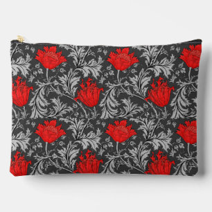 William Morris Anemone, Grey / Grey and Red Accessory Pouch