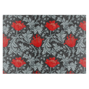 William Morris Anemone, Grey / Grey and Red Cutting Board