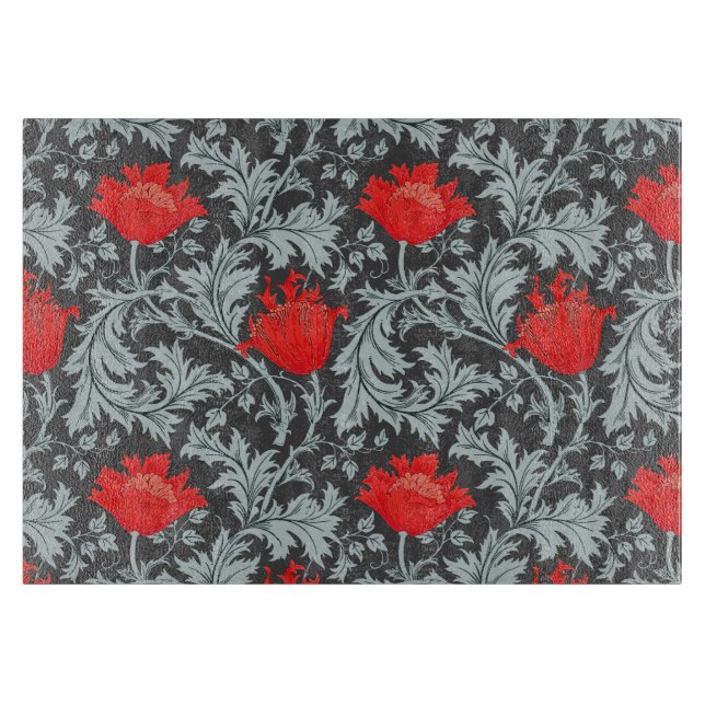 William Morris Anemone, Grey / Grey and Red   Cutting Board (Front)