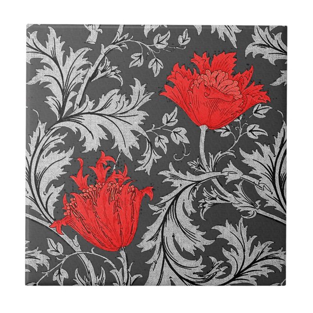 William Morris Anemone, Grey / Grey and Red Tile (Front)