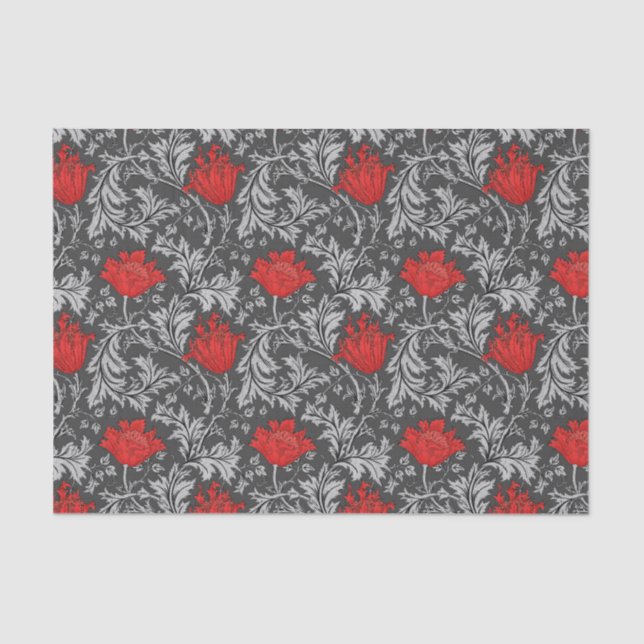 William Morris Anemone, Grey / Grey and Red Tissue Paper (Front)