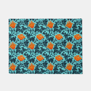William Morris Anemone, Indigo Blue and Coral Doormat