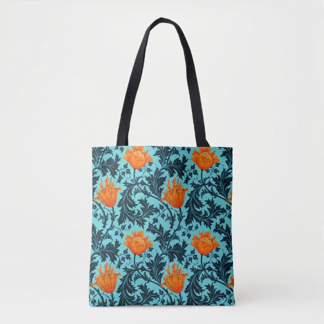 William Morris Anemone, Indigo Blue and Coral Tote Bag (Front)