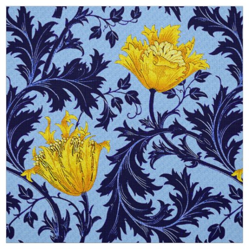 William Morris Anemone, Navy and Mustard Yellow Fabric | Zazzle