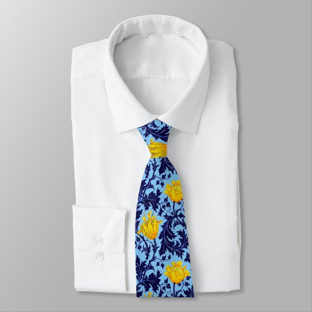 William Morris Anemone, Navy and Mustard Yellow Tie (Tied)