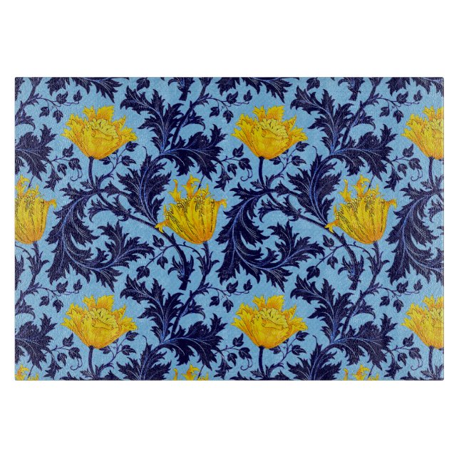 William Morris Anemone, Navy, Sky Blue and Yellow Cutting Board (Front)