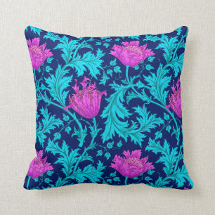 William Morris Anemone, Navy, Turquoise & Magenta Cushion