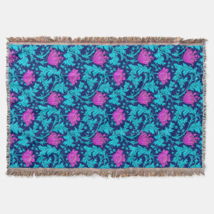 William Morris Anemone, Navy, Turquoise & Magenta Throw Blanket