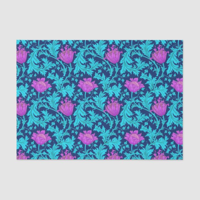 William Morris Anemone, Navy, Turquoise & Magenta Tissue Paper (Front)
