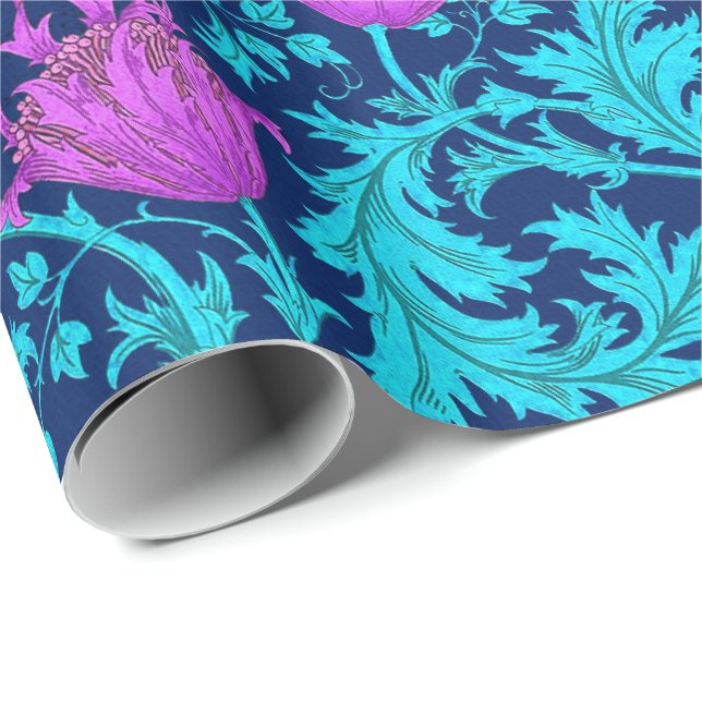 William Morris Anemone, Navy, Turquoise & Magenta Wrapping Paper (Roll Corner)