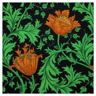 William Morris Anemone, Orange, Green and Black Fabric