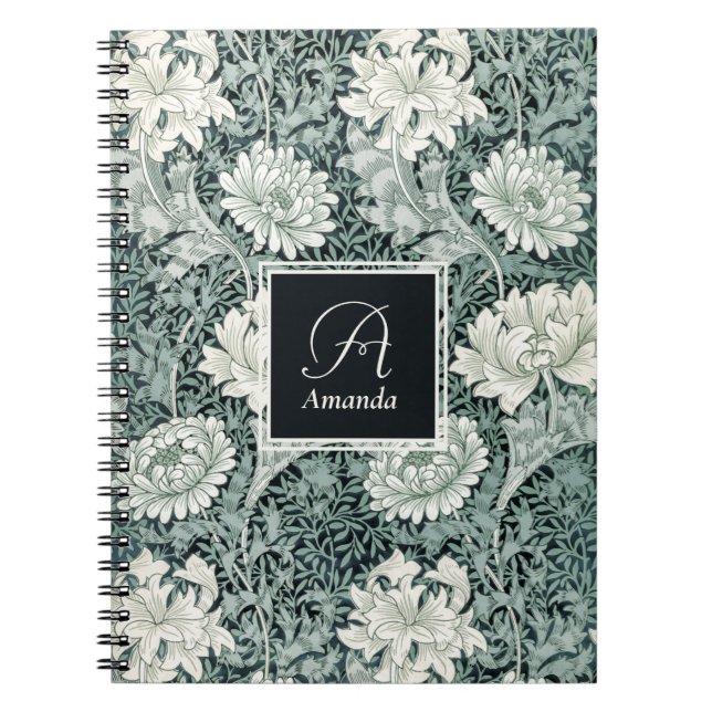 William Morris Anemone Pattern with Monogram Notebook (Front)