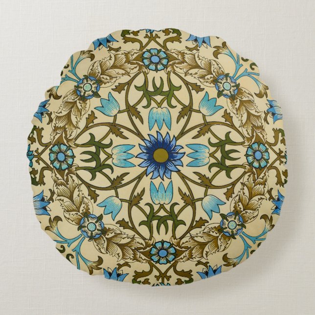 William Morris Antique 1873 Vine & Floral Pattern Round Cushion (Front)