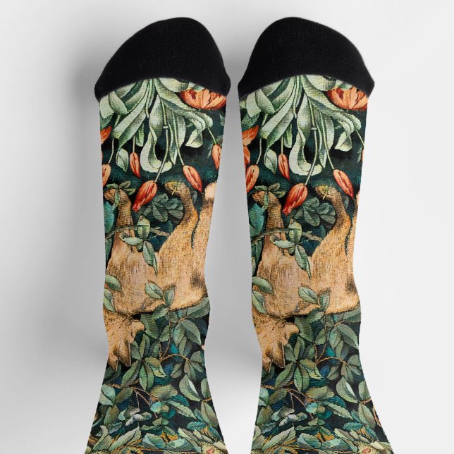 William Morris Antique Fox Forest Tapestry Art Socks (Top)