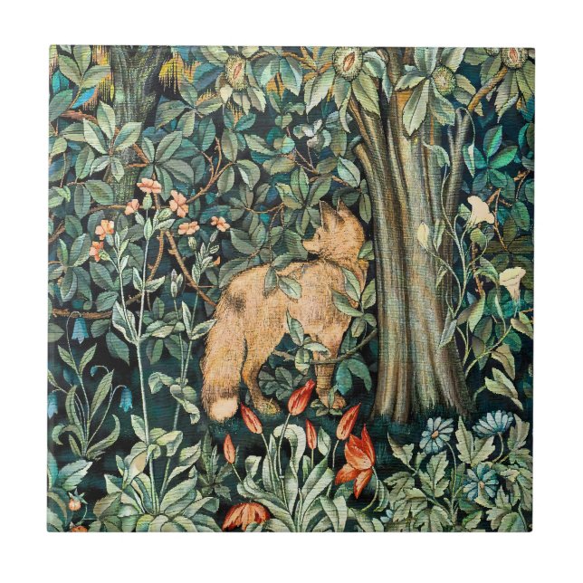 William Morris Antique Fox Forest Tapestry Art Tile (Front)