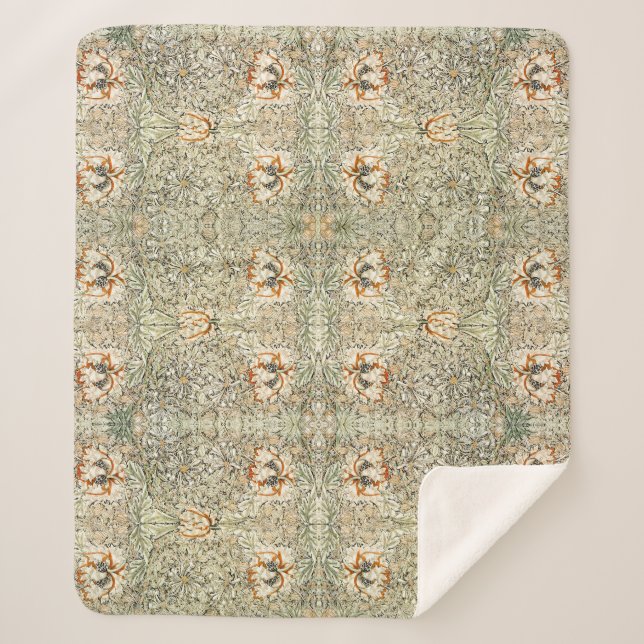 William Morris Antique Honeysuckle Floral Classic Sherpa Blanket (Front)