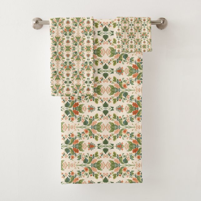 William Morris Antique Honeysuckle Floral Pattern Bath Towel Set (Insitu)