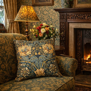 William Morris Antique Honeysuckle Floral Pattern Cushion