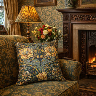 William Morris Antique Honeysuckle Floral Pattern Cushion