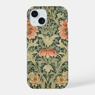 William Morris Antique Honeysuckle Floral Pattern iPhone 15 Case