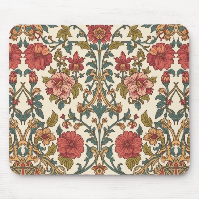 William Morris Antique Honeysuckle Floral Pattern Mouse Mat (Front)