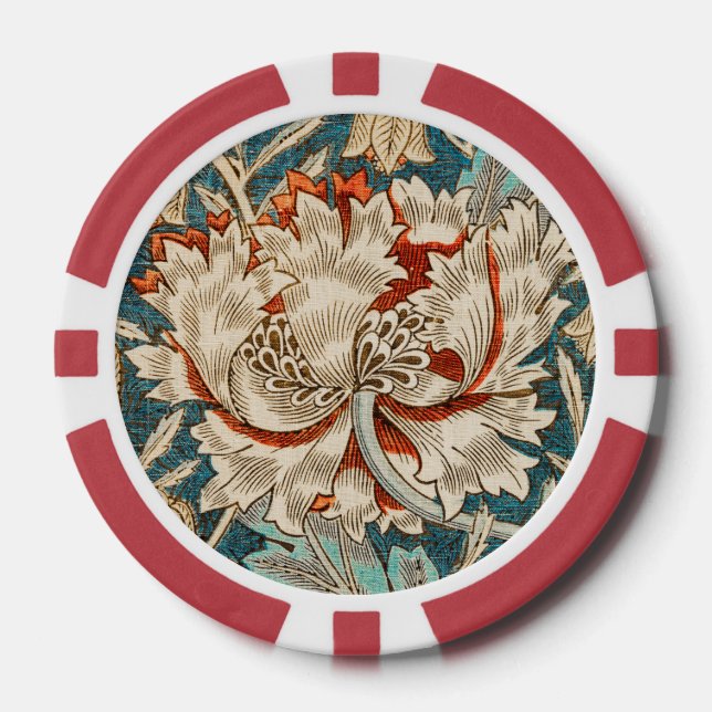William Morris Antique Honeysuckle Floral Pattern Poker Chips (Front)