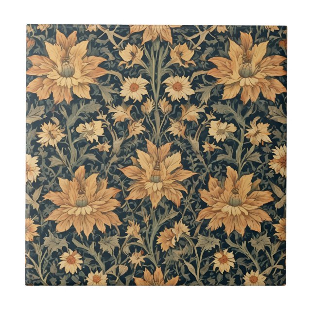 William Morris Antique Honeysuckle Floral Pattern Tile (Front)