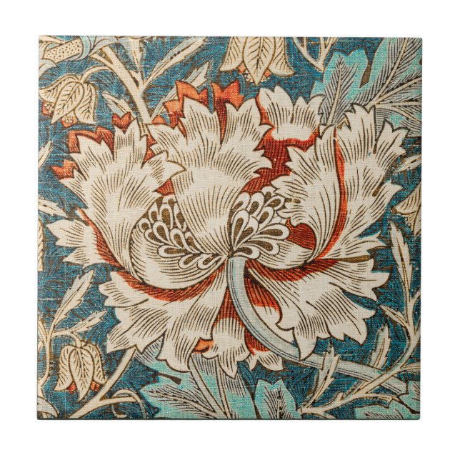 William Morris Antique Honeysuckle Floral Pattern Tile (Front)