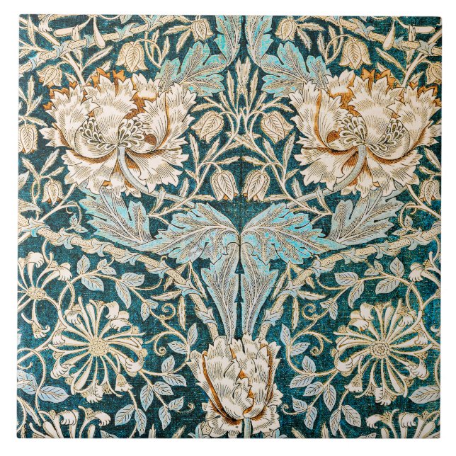 William Morris Antique Honeysuckle Floral Pattern Tile (Front)