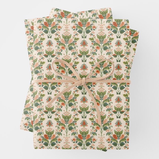 William Morris Antique Honeysuckle Floral Pattern Wrapping Paper Sheet (In situ)