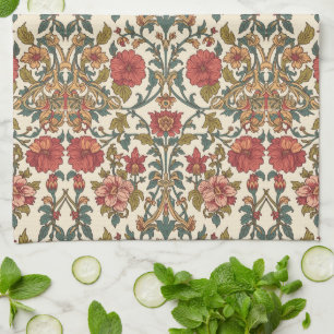 William Morris Antique pink roses Floral Pattern Tea Towel