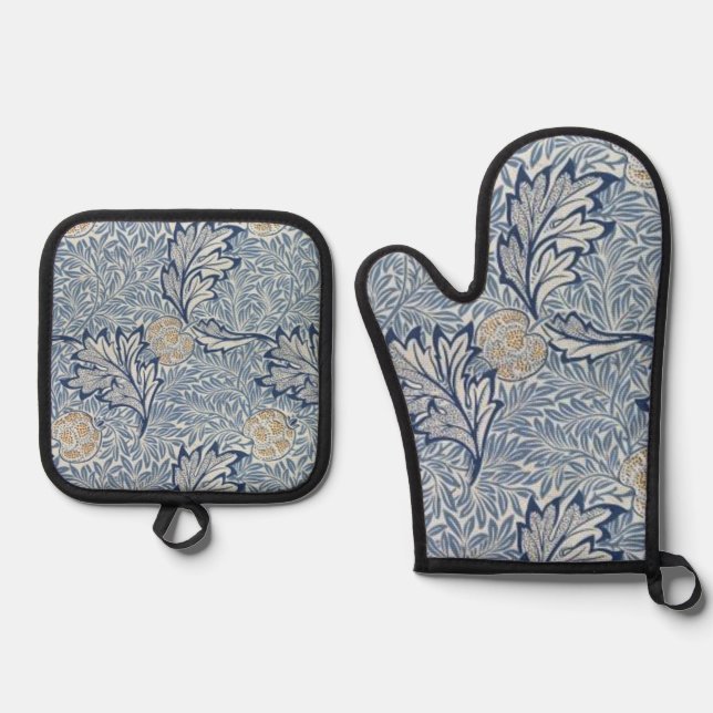 William Morris Apple Flower Floral Design Oven Mitt & Pot Holder Set (Front)