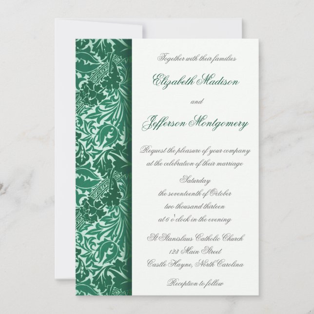 William Morris Aqua Leaves Wedding Invitation (Front)