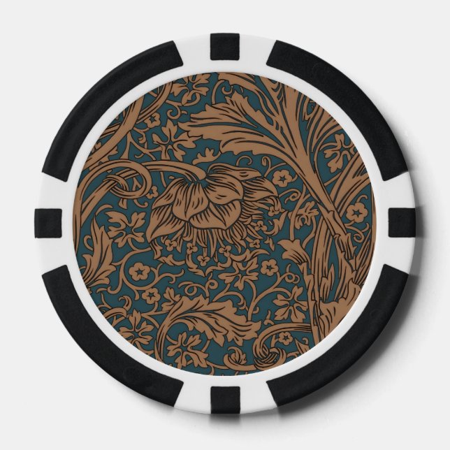 William Morris Arcadia Floral Pattern Classic Poker Chips (Front)
