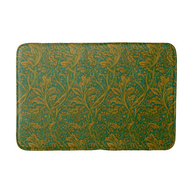William Morris Arcadia Floral Pattern Green Golden Bath Mat (Front)