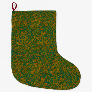 William Morris Arcadia Floral Pattern Green Golden Large Christmas Stocking