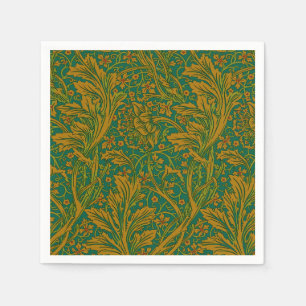 William Morris Arcadia Floral Pattern Green Golden Napkin