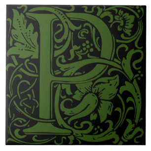 William Morris Art Nouveau Alphabet Leaf Letter P Tile
