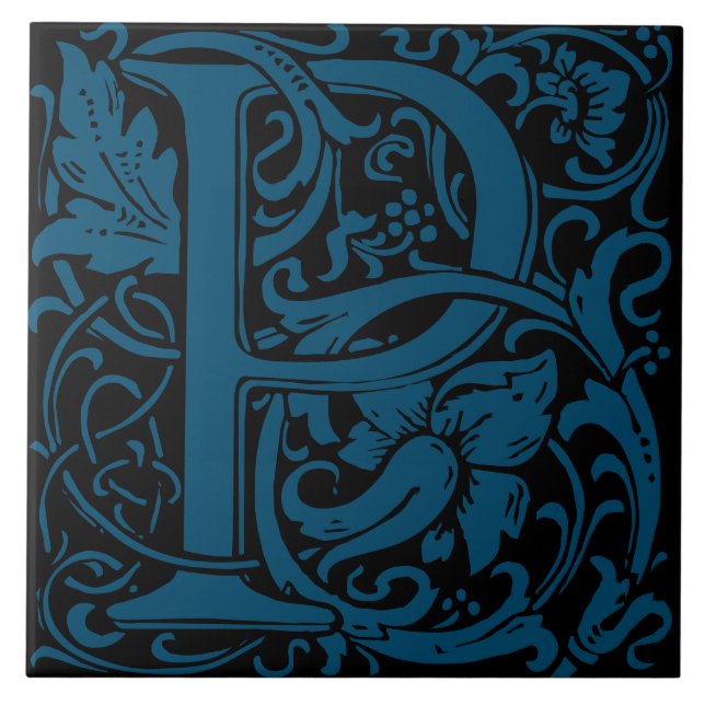 William Morris Art Nouveau Alphabet Leaf Letter P Tile (Front)
