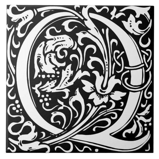 William Morris Art Nouveau Alphabet Leaf Letter Q Tile (Front)