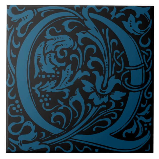 William Morris Art Nouveau Alphabet Leaf Letter Q Tile (Front)