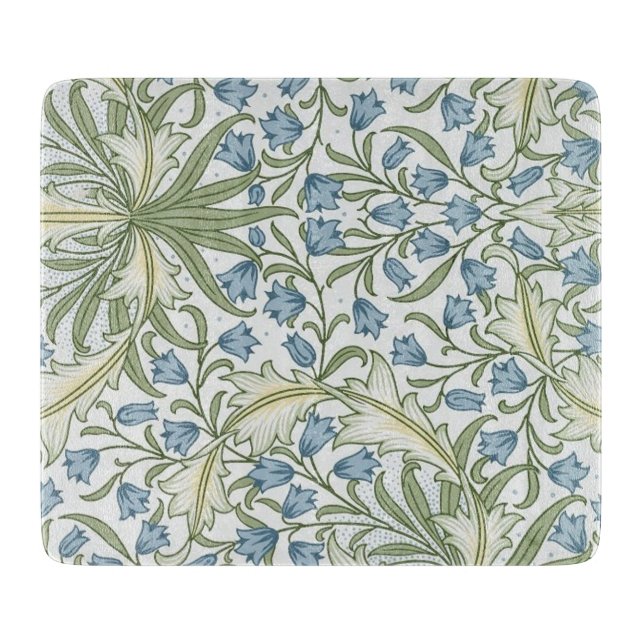 William Morris - Art Nouveau Blue Bellflowers Cutting Board (Front)
