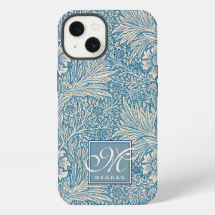 William Morris, Art Nouveau Blue Marigold Monogram iPhone 13 Case