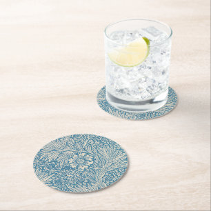William Morris - Art Nouveau Blue Marigold Round Paper Coaster