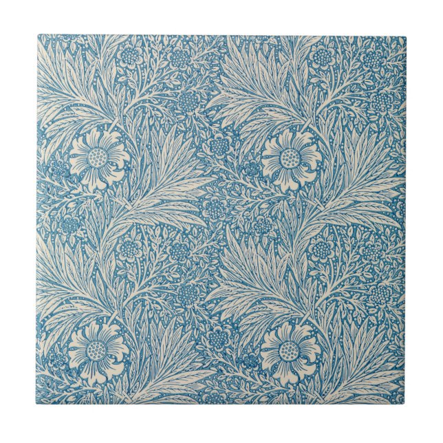 William Morris - Art Nouveau Blue Marigold Tile (Front)