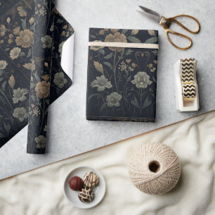 William Morris Art Nouveau Dark Aesthetic floral Wrapping Paper