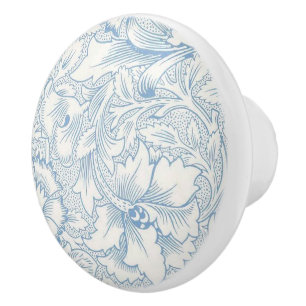 William Morris, Art Nouveau Elegant Blue Acanthus Ceramic Knob