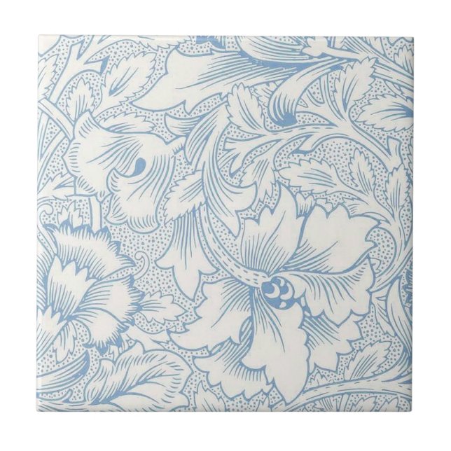 William Morris, Art Nouveau Elegant Blue Acanthus Tile (Front)