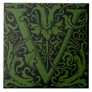 William Morris Art Nouveau Floral Initial Letter U Tile